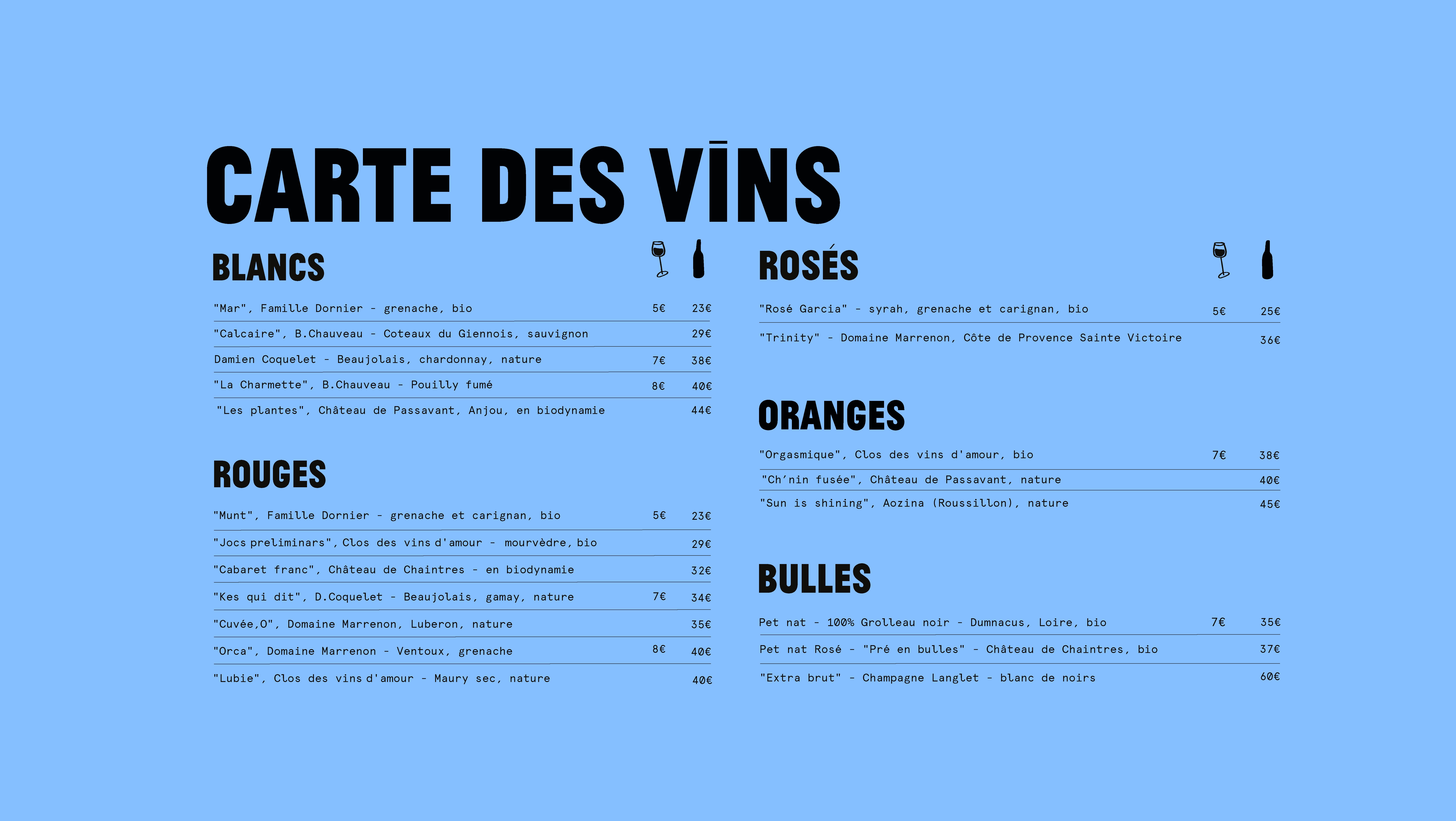 Carte Desktop des vins proposées par le restaurant les Niçois